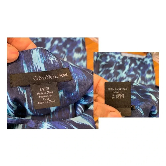 Calvin Klein Dress Small Blue Watercolor Cinched Sleeveless Above Knee Vacation - Picture 6 of 10